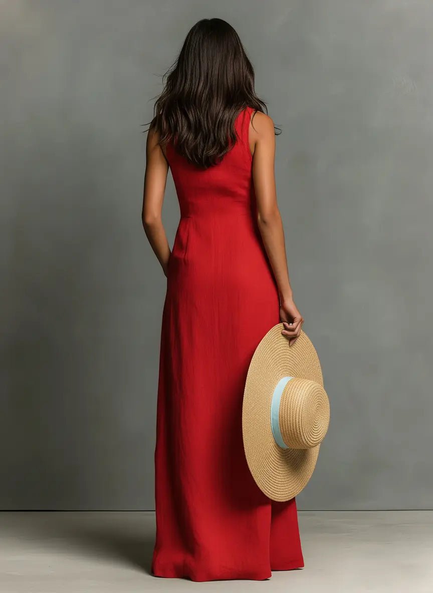 Penelope | Women's Sleeveless Collared Linen Button-Front Maxi Dress - 2