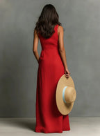 Penelope | Women's Sleeveless Collared Linen Button-Front Maxi Dress - 2