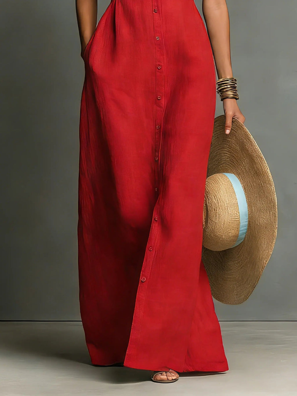 Penelope | Women's Sleeveless Collared Linen Button-Front Maxi Dress - 6