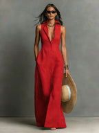 Penelope | Women's Sleeveless Collared Linen Button-Front Maxi Dress - 7