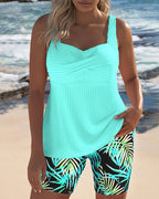 Women's Tummy Control Tankini Set with Sweetheart Neckline and Printed Shorts - 3
