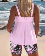 Women's Tummy Control Tankini Set with Sweetheart Neckline and Printed Shorts - 4