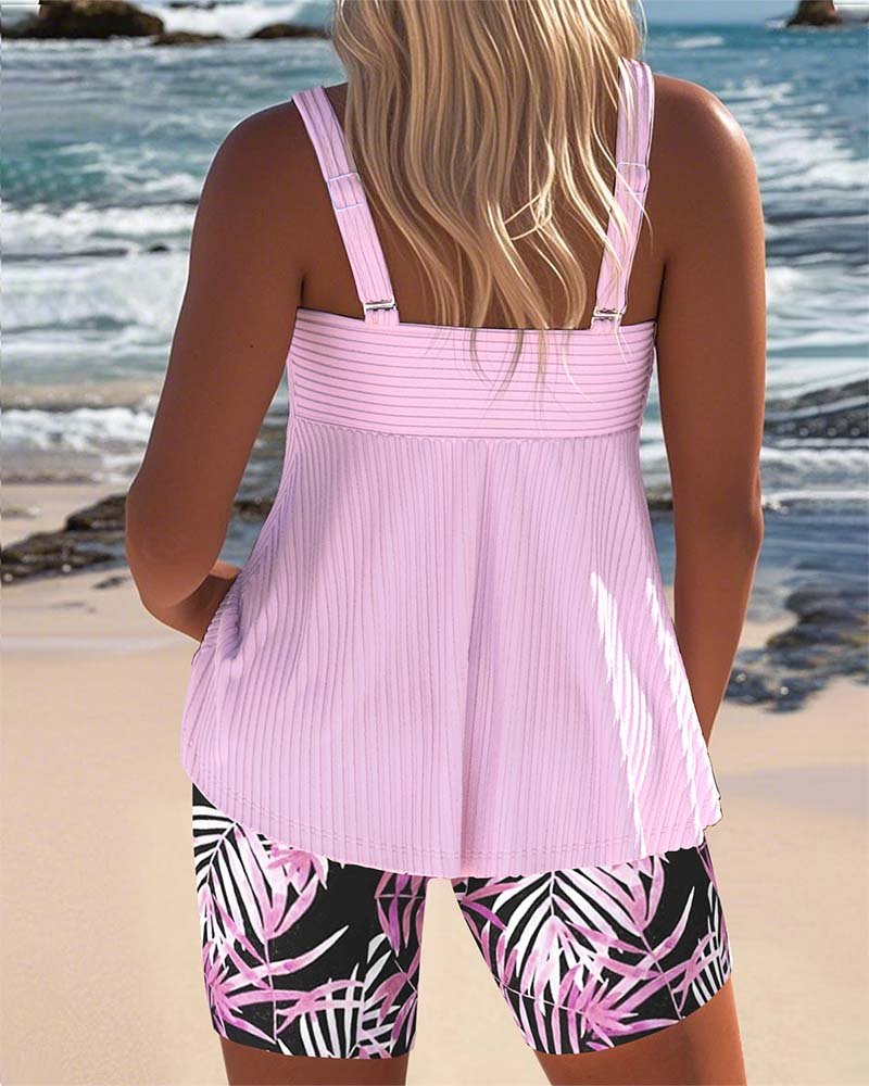 Women's Tummy Control Tankini Set with Sweetheart Neckline and Printed Shorts - 4