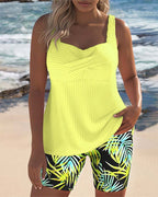 Women's Tummy Control Tankini Set with Sweetheart Neckline and Printed Shorts - 7