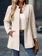 Women's Stand Collar Button-Front Coat Mid-Length - Cream