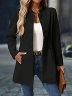 Women's Stand Collar Button-Front Coat Mid-Length - Black