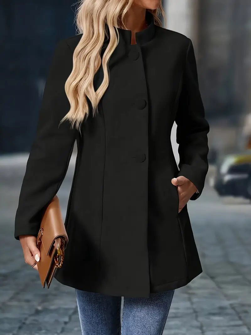 Women's Stand Collar Button-Front Coat Mid-Length - 9