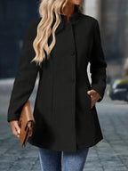 Women's Stand Collar Button-Front Coat Mid-Length - 9