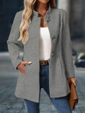 Women's Stand Collar Button-Front Coat Mid-Length - Grey