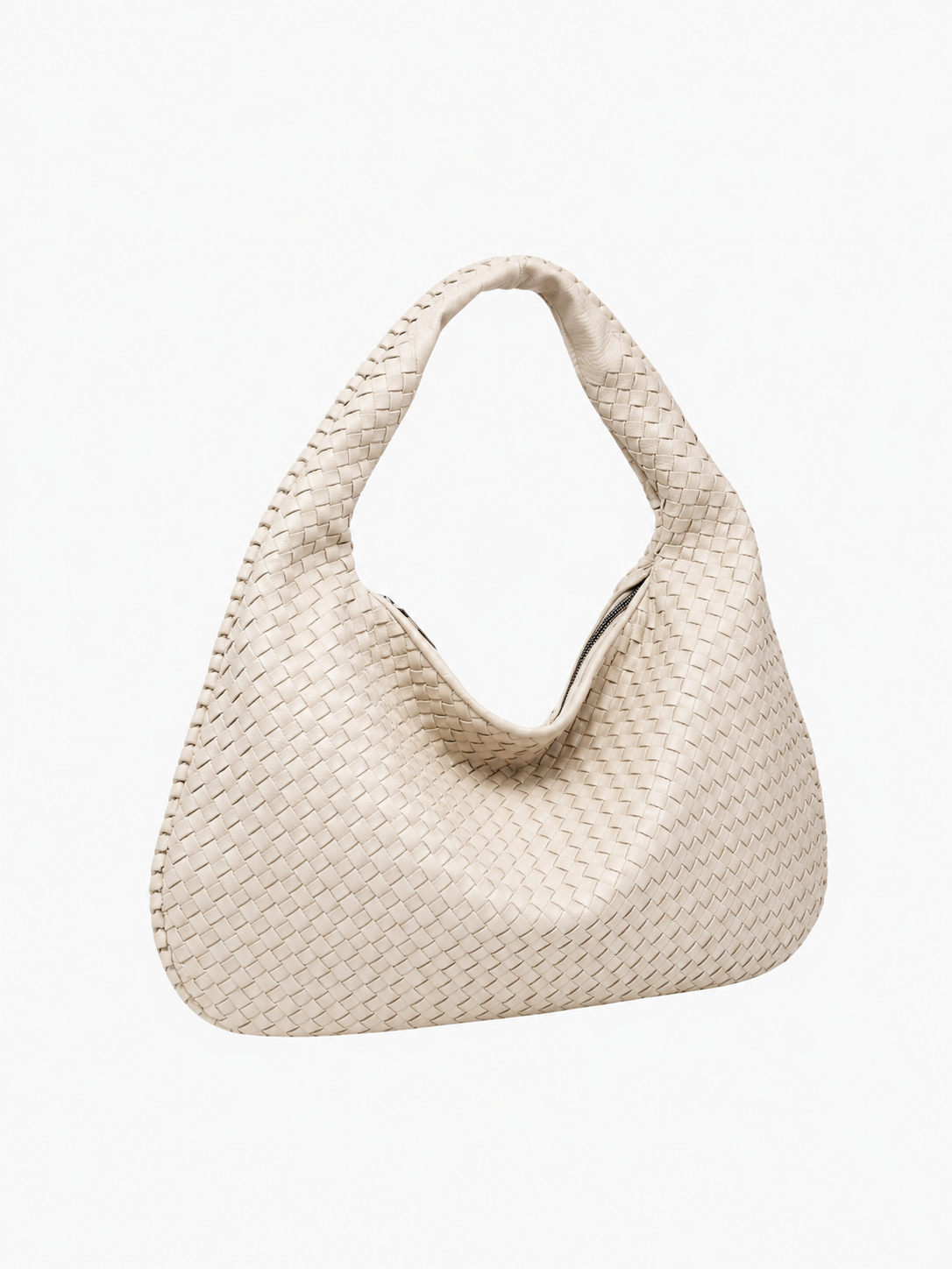 Oversized Woven Tote Bag with Braided Faux Leather Handle - White