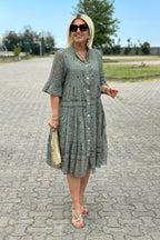 Women's A-Line Dress with Three-Quarter Sleeves and Front Buttons - 5