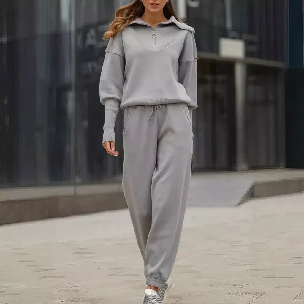 Women's Ribbed Two-Piece Lounge Set with Zip Detail - 5