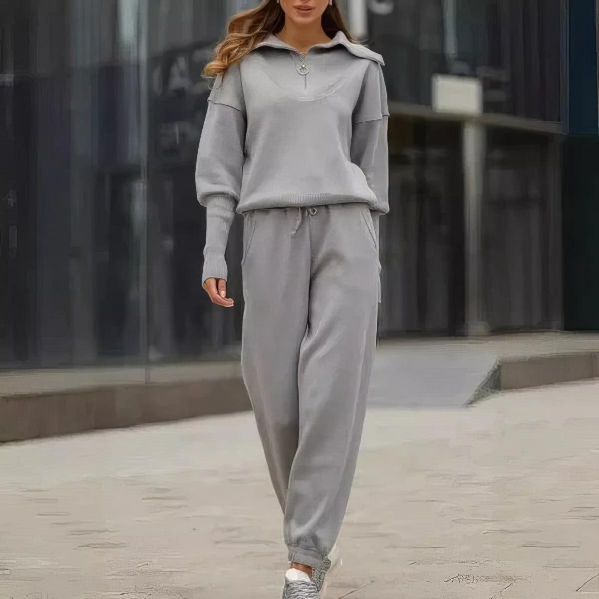 Women's Ribbed Two-Piece Lounge Set with Zip Detail - 5