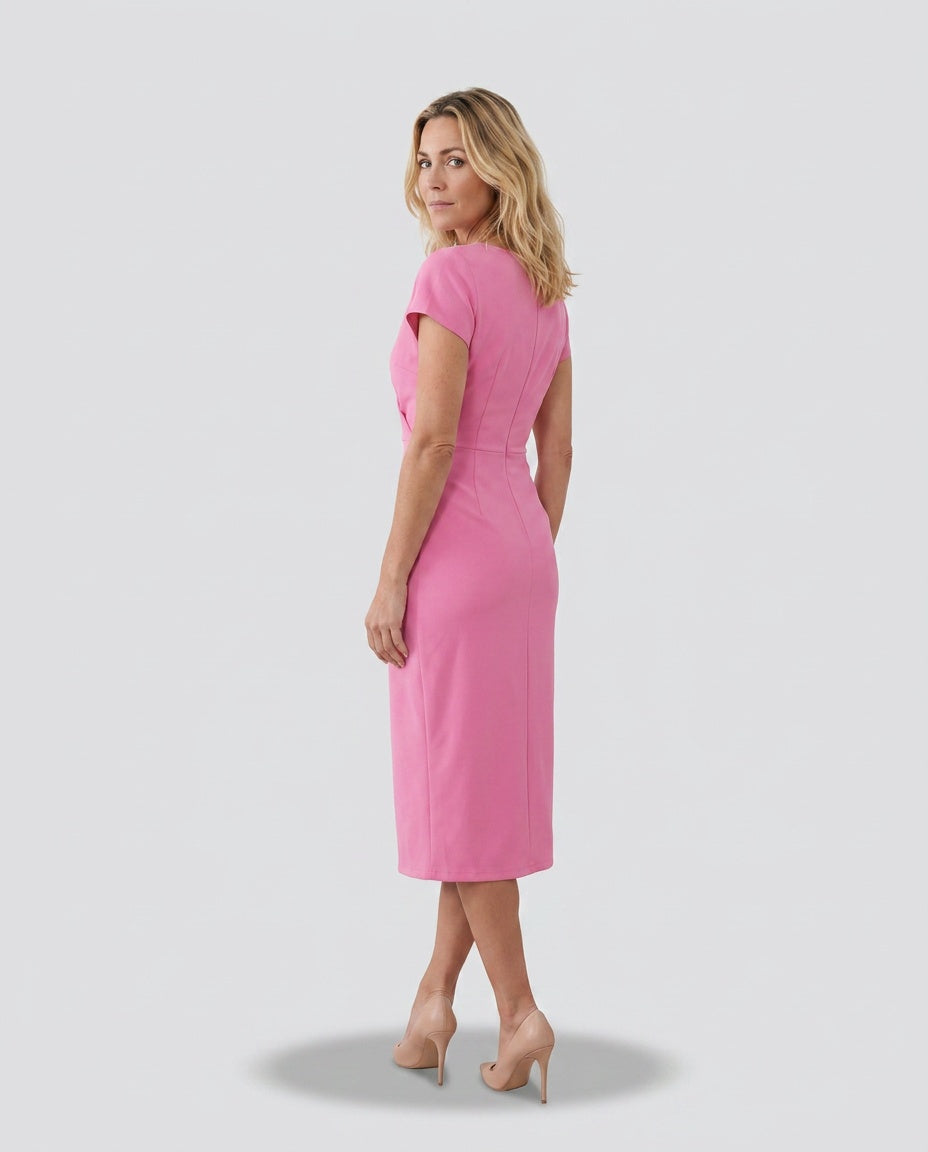 Women's Wrap Midi Dress with Draped Skirt and V-Neck - 8