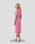 Women's Wrap Midi Dress with Draped Skirt and V-Neck - 8
