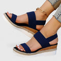 Women's Wedge Sandals with Elastic Straps and Espadrille Sole - Blue
