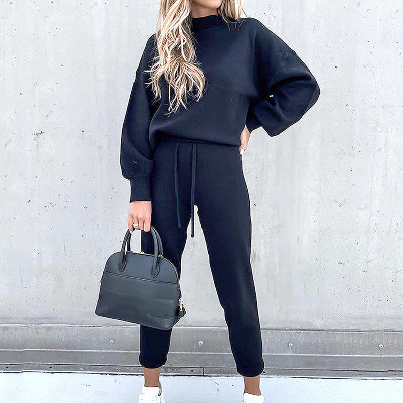 Women's Casual Two-Piece Lounge Set with Joggers - Blue