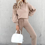Women's Casual Two-Piece Lounge Set with Joggers - Grey Pink