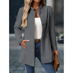 Women's Stand-Collar Tailored Coat with Button Front - Grey