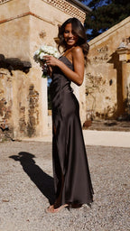 Women's Satin Maxi Dress Sleeveless with Square Neck and Side Slit - 6