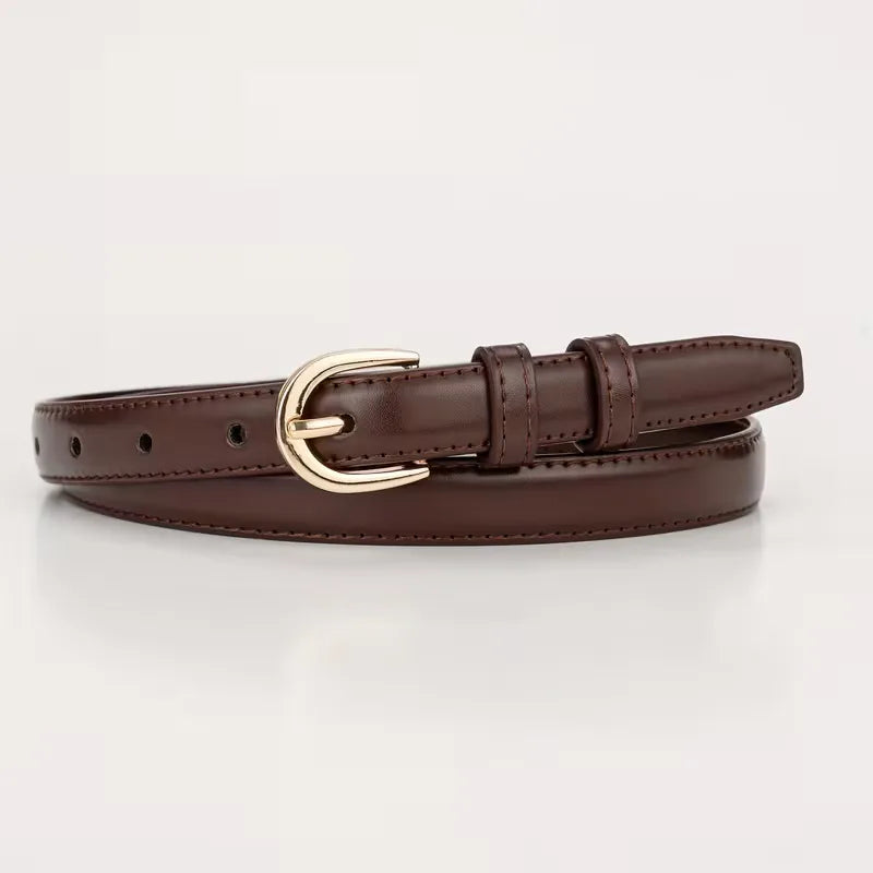 Women's Slim Belt with Gold-Tone Buckle for Jeans - Dark Brown