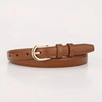 Women's Slim Belt with Gold-Tone Buckle for Jeans - Light Brown