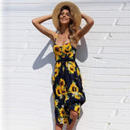 Women's Floral Sundress Spaghetti Strap with Button Front and A-Line Skirt - 2